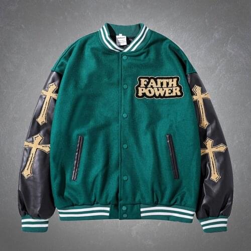 Hip Hop Furry Cross Embroidery Patchwork Baseball Jacket Mens Harajuku Streetwear Oversized College Style Bomber Jackets Unisex