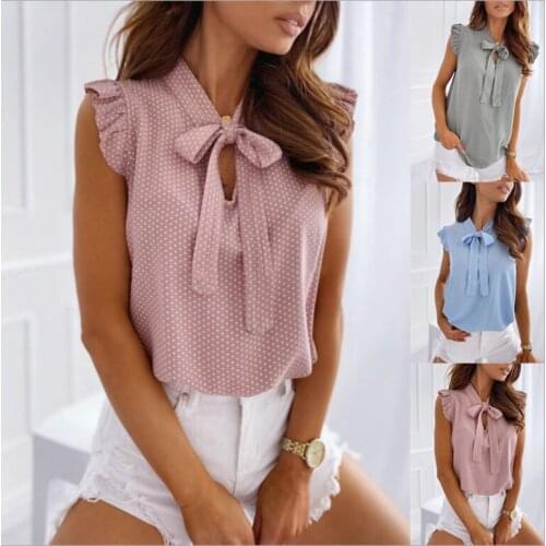 Summer Polka Dot Bow Short Sleeve Blouse Women Vintage Ruffle Shirts Blouses Sexy Tops Crop Top Ropa Mujer WomenS T-Shirt 2021
