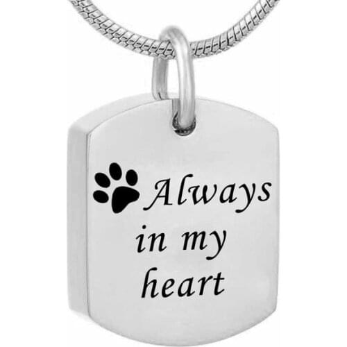 LL004 Always In My Heart Keepsake Urn Necklace Hold Ashes Of Pet Funeral Stainless Steel Cremation Jewelry Memorial Pendant