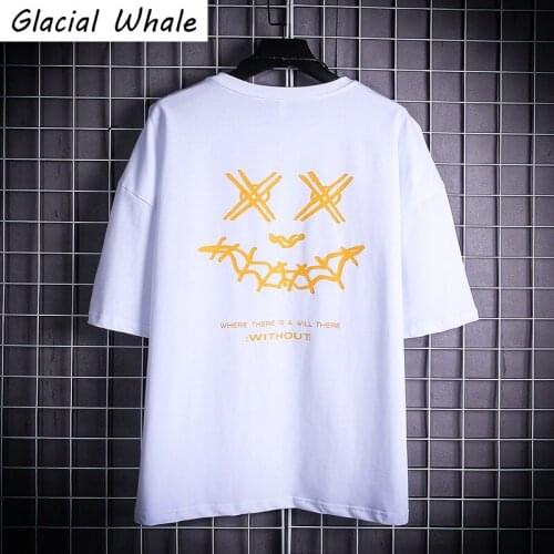 GlacialWhale Mens T-shirt Mens New Tops Summer Smiley Graphic T-shirt Streetwear Unisex Casual White Oversized T-shirt for Men