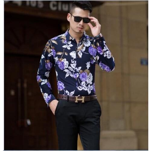 Hot sale mens floral clothes shirts autumn & spring male fashion flowers printing dress shirts long sleeve