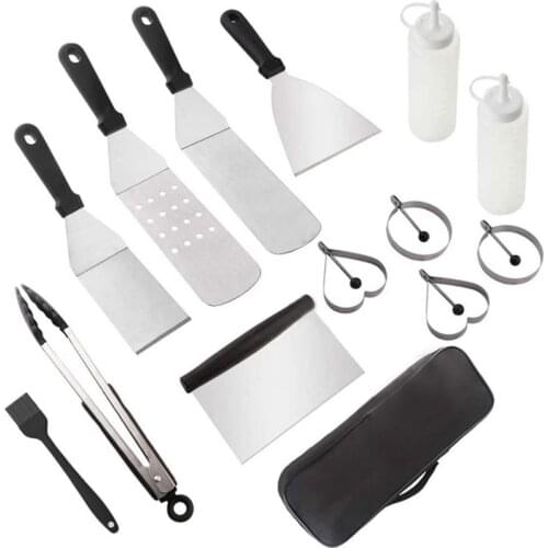 14PCS/lot Outdoor BBQ Set Stainless Steel Cooking Shovel Barbecue Tools Teppanyaki BBQ Grill Frying Spatula Supplies