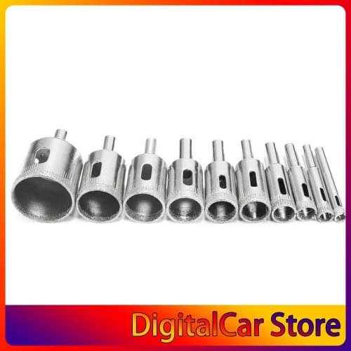 10Pcs Diamond Coated Drill Bit Set Tile Marble Glass Ceramic Hole Saw Drilling Bits For Power Tools 3mm-50mm