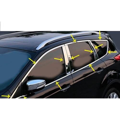 Car Cover Stick Stainless Steel Glass Window Garnish Pillar Middle Column Strip Trim For Ford Kuga Escape 2017 2018 2019 2020