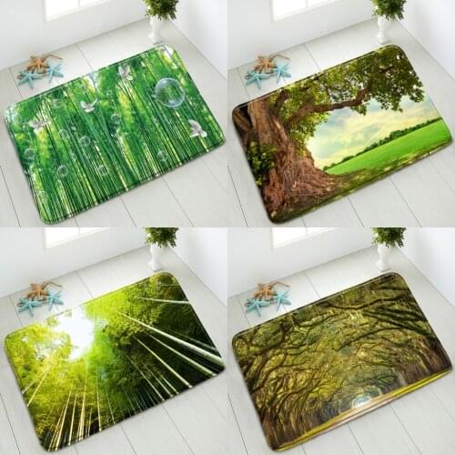 Non-Slip Bath Mat Natural Scenery Forest Tree Indoor Floor Mat Bedroom Kitchen Doormat Flannel Absorbent Home Carpet Foot Pads