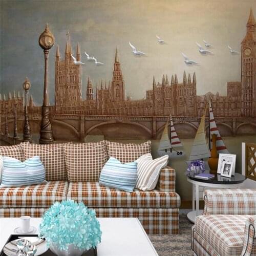 Wellyu Custom wallpaper European 3D обои solid mural relief famous building group flying bird background wall painting wallpaper