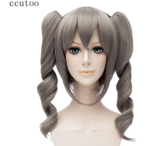 Ccutoo 14"/35cm The Idol Master Cinderella Girls Kanzaki Ranko Gray Curly Synthetic Cosplay Wig Hair With Chip Ponytails