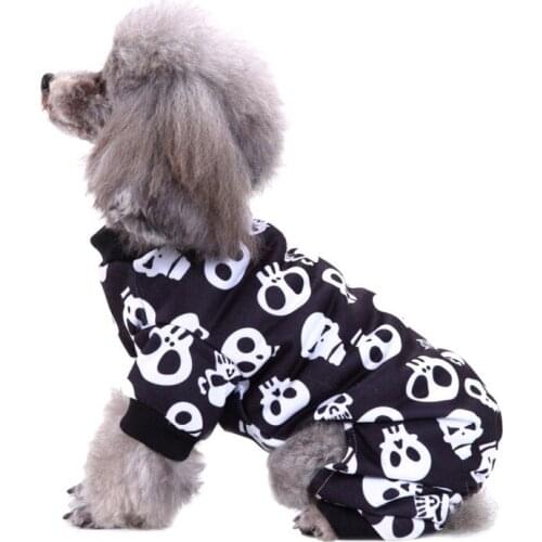 Pet Clothing Skeleton Printed Dog Jumpsuit Warm 4 Legged Pajamas for Small Medium Dog