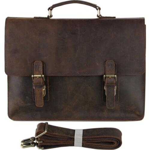 Mens Briefcase Tote Handbag Crazy Horse Leather Vintage Business Man Casual Brand Designer Laptop File Shoulder Crossbody Bags