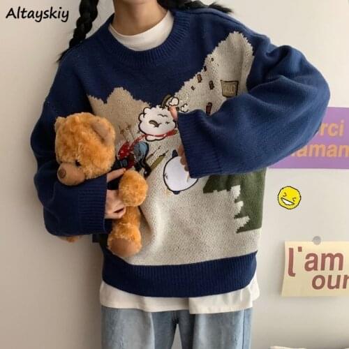 Pullovers Women Cartoon Kawaii Japanese Style Mujer Students Casual Loose Streetwear Appliques Spring Design Trendy Ins Chic New