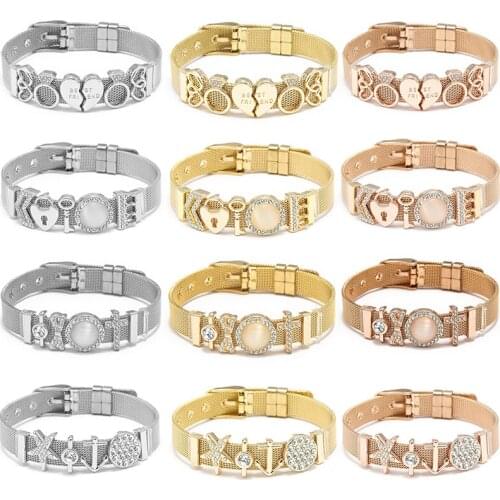 BRACE CODE 3 colors Charms Mesh Men Bracelets Bangles For Women Couple Stainless Steel Heart To Heart Beads Bracelets Gifts