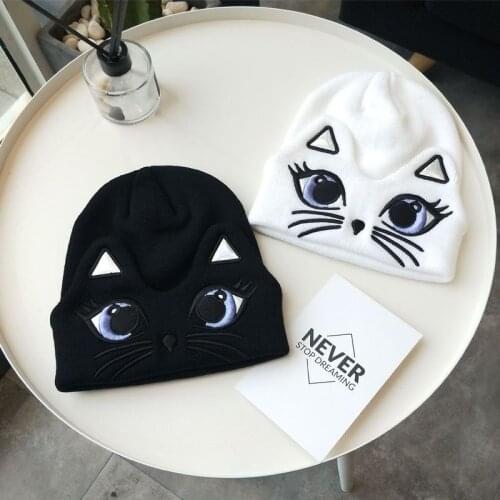 Beanie Hat Wool-Cap Skullies Cute Cat Ear Female Knitted Hat Brand Young Student Casual Warm Hat