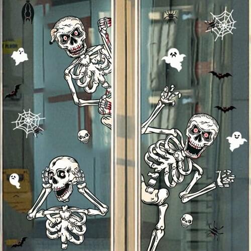 Halloween Skull Skeleton Bat Wall Stickers Scary Floor Wall Decal for Halloween Party Home Decor Window Clings Skull Skeleton