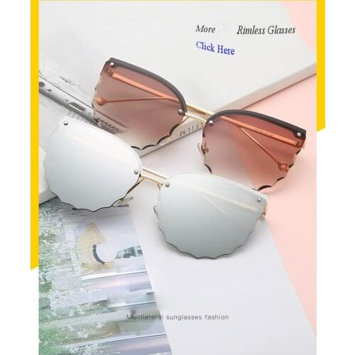Flower Edge Women Gradient Metal Rimless Retro Cat Eye Sunglasses Shades Glasses Custom
