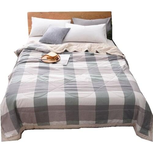 【Stirp Summer Quilt 】 Plaid Duvet for Air-Conditioning Washed Cotton Comforter Filler Office