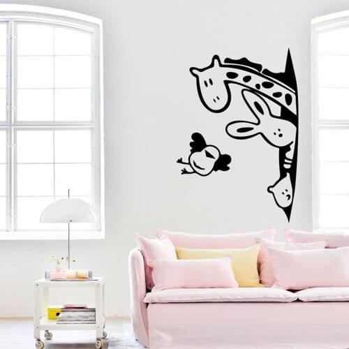 Animals Wall Decal Cartoon Rabbit Giraffe Bear Bird Door Window Fridge Vinyl Sticker Kids Bedroom Nursery Interior Decor E022