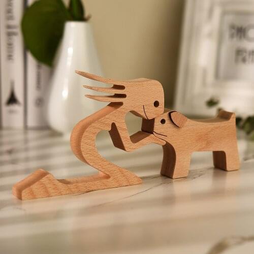 A Women a Dog wooden Sculpture Hand-sanded Wooden Crafs Home Desk Decorations Great Valentines Wood carved Gift Dropshipping