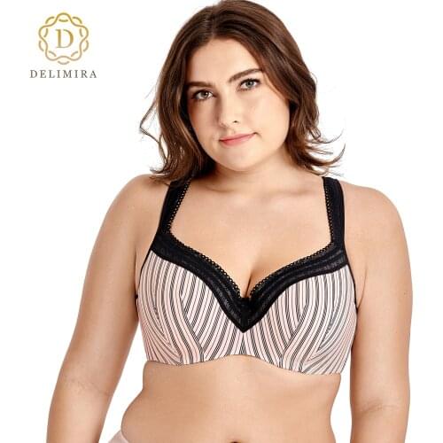DELIMIRA Womens Full Figure Lightly Lined Underwire Seamless Lace Balconette Bra
