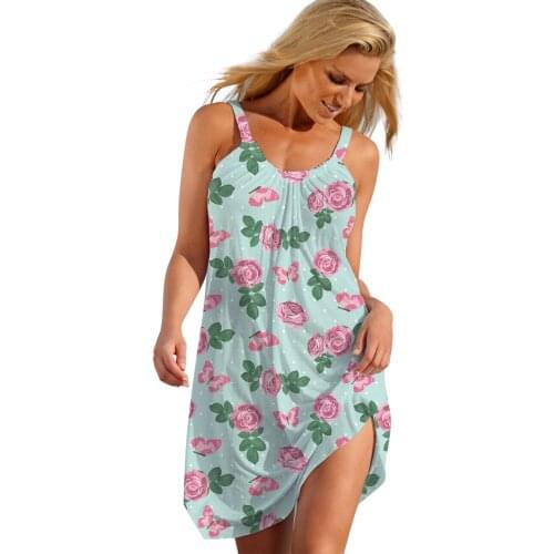 Plus Size Floral Dresses For Women 2021 Womens Fashion Sexy Sleeveless Mini Dress Hem Print Loose Beach Dress Vestidos Mujer