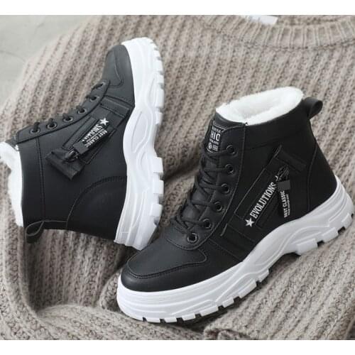 Winter womens all-match Martens with velvet cotton boots waterproof and warm high top casual boots