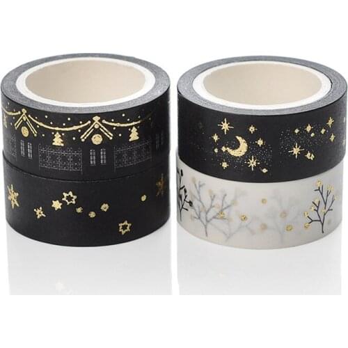 1PC 15mm*5m Golden silver stars Washi Tape Album Scrapbook DIY Custom Adhesive Tape Office adhesive Sticker Masking Tape