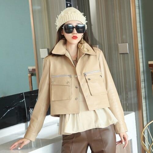 100% Sheepskin Leather Jackets for Women Spring Autumn Real Leather Coat Female Motorcycle Woman Jacket Cuero Genuino Zjt2578