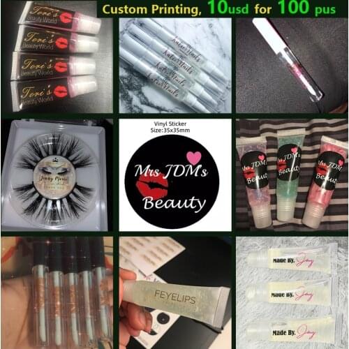 100pcs Custom Label Transparent Vinyl PVC Stickers Wedding Brand Logo Seal Lip Gloss Tube Sticker Adhesive Labels holographic