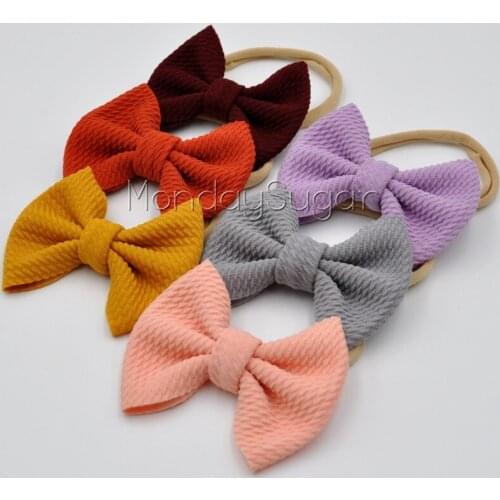 140pcs/lot Waffle Hair Bow Headband Handmade Fabric Bow Headband Soft Nylon Hair Band Infant Hair Accessory