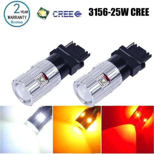 2x Bosmaa 3156 led High Power Chips Amber Yellow Turn Signal White T25 car bulbs Red Car Light Source lamp