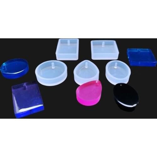 5PCS/LOT Round Square Oval Waterdrop Rectangle Shape Hole Silicone Mold DIY Craft Epoxy Resin Molds Necklaces Pendant Mould