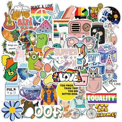 50PCS New Pretty Cartoon lovely Graffiti Stickers Gift For Kawaii Girl DIY Stationery Phone Laptop Bicycle Guitar Decal Sticker