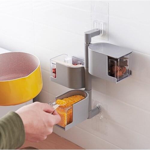 Home Accessories Multi-tier 360 Degree Rotating Wall Mount Spice Rack Seasoning Storage Box Jars Organizer Condiments Container