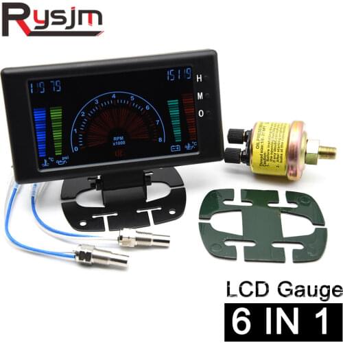 6 in 1 Car LCD Digital Gauge Tachometer Oil Pressure Voltage Water Temperature Oil Temperature 0~8000 rpm meter diesel engine
