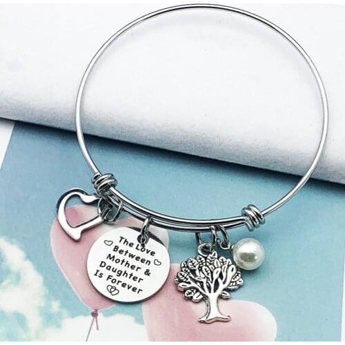 Tree Of Life Bracelet Titanium Steel Love Between Mother And Daughter Bangle Pearl Pendant Present For Girl Jewelry Accessories