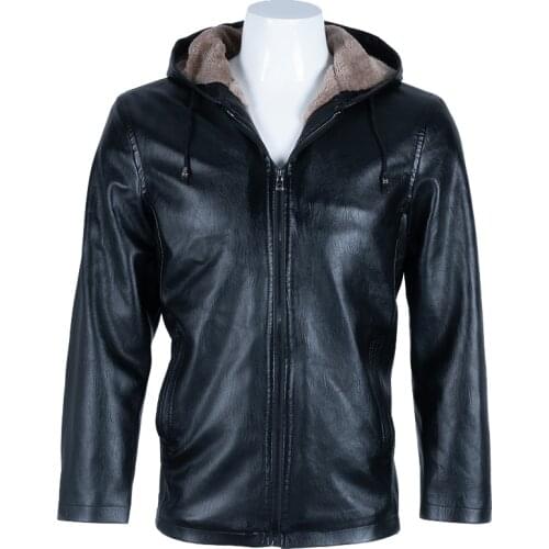 ChangNiu Black PU Leather Jackets Full Sleeve Autumn Winter Warm Leather Jackets Coats Casual Outwear Zipper Hooded Coat Solid