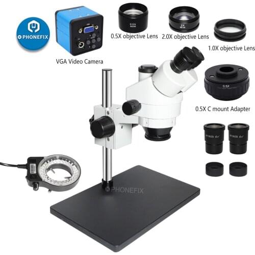 3.5-9.0X Industrial Simul-focal Trinocular Stereo Microscope Set Soldering Lab 38MP VGA Digital Camera For PCB Soldering Repair