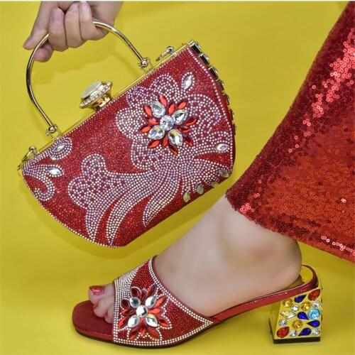 Doershow Italian matching red shoe and bag set african wedding shoe and bag set!HUK1-12