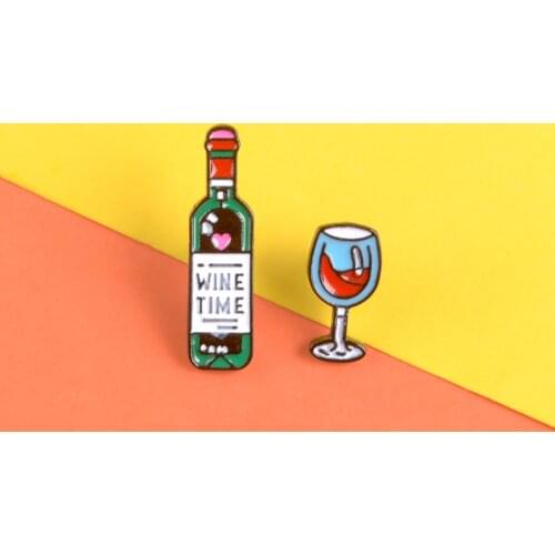 Drinking time enamel pin Red wine bottle Elegant goblet brooch Today is Friday Lapel pin badge Denim bag jewelry Drunkard gift
