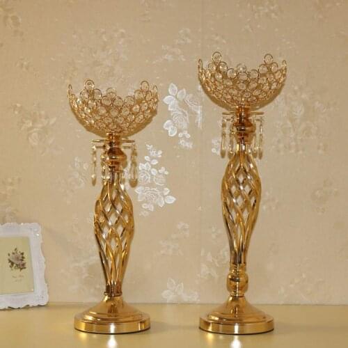 Crystal Wedding Centerpiece Decoration Gold Candle Holder Metal Candlestick 49cm 55cm Tall Wedding Marriage Party Favors