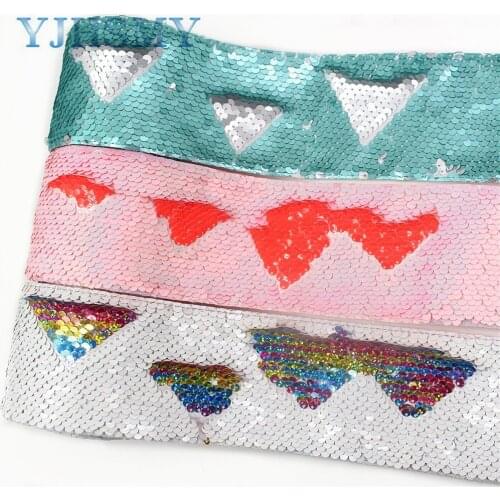 I-19619-1390,2Y/lot 3"75mm Colorful Reversible Sequin Ribbon DIY Hairbows Accessories Wedding Party Decoration Holiday Materi