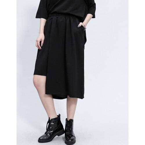 Foreign trade 2021 summer new irregular 7-point wide leg pants, dark black, loose and thin on the street