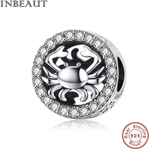 INBEAUT 100% 925 Sterling Silver White CZ Scorpio Beads fit Brand Bracelet Zircon Crab Charms for Constellation Jewelry Making