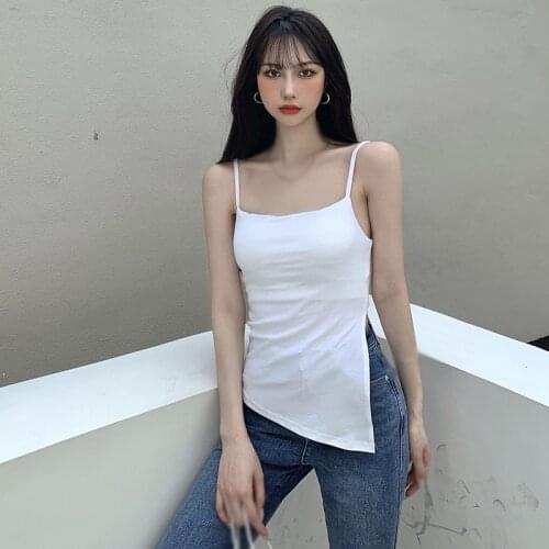 Fashion Women Camis Summer Slim Tank Tops Sexy Side Slit Strap Tops Female Crop Top