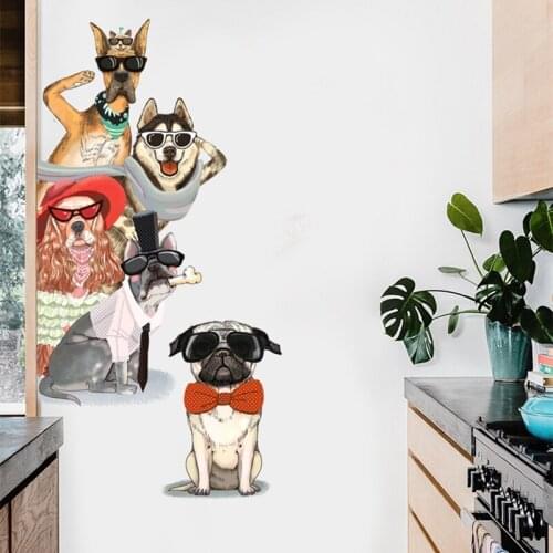 Cartoon Dog Wall Stickers Cool Animal Vinyl Door Stickers Kids Room Decor Decals Art Poster Living Room Bedroom Wall Decor Mural