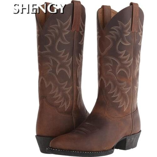 High Quality Men Mid Calf Outdoor Boots Men Vintage PU Warm Shoes Man Slip On Cowboy Winter Chelsea Booties Sapato Feminino