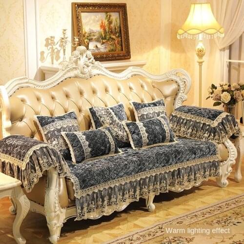 European-style high-end fabric four seasons general thickening non-slip simple modern living room winter plush sofa cushion set