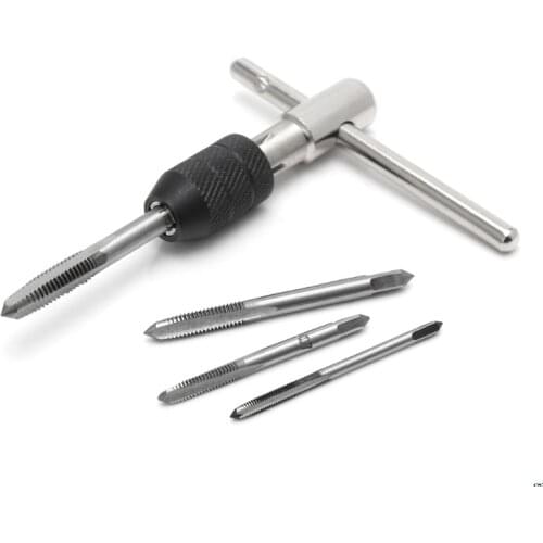 5 Pcs T Type Hand Screw Thread Taps Drill Kit M3 M4 M5 M6 Set w/Wrench