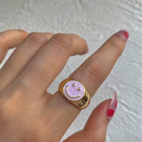 New Trendy Smiley Face Ring Gold Plated Stainless Steel Jewellery Aesthetic Jewellery Accessories Cute Gold Ring For Women Gift