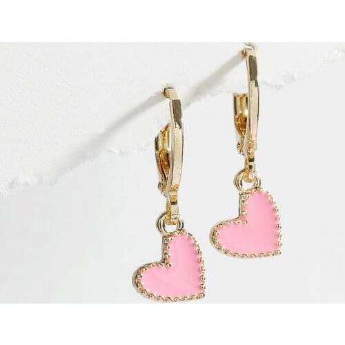 New Arrival Pink Enamel Love Heart Drop Earrings for Women Fashion Blue Red Yellow Earrings Jewelry Wholesale