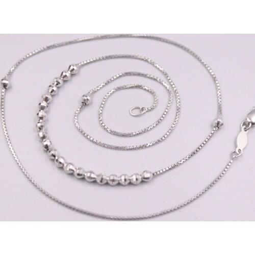Real Platinum 950 Necklace Width 3mm Round Beads And 0.9mm Box Link Chain 17.71"L Boutique For Woman Man